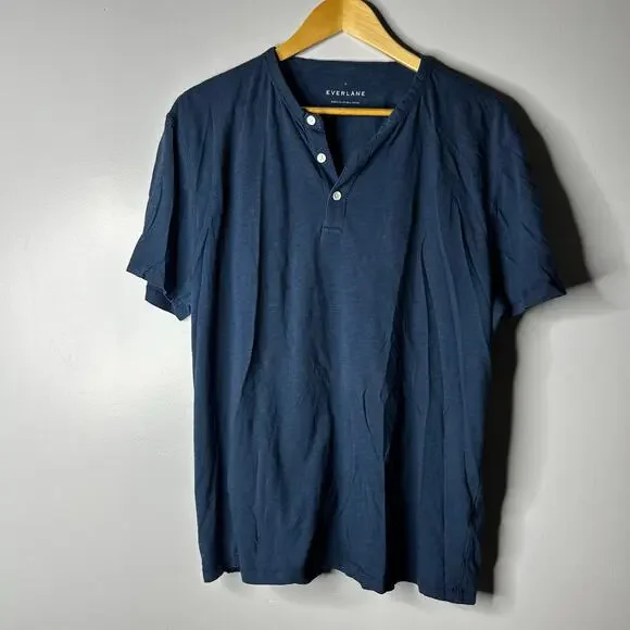Everlane Men's Cotton Slub Henley Tee Shirt XL Blue‎ Short Sleeve Casual - Picture 2 of 8